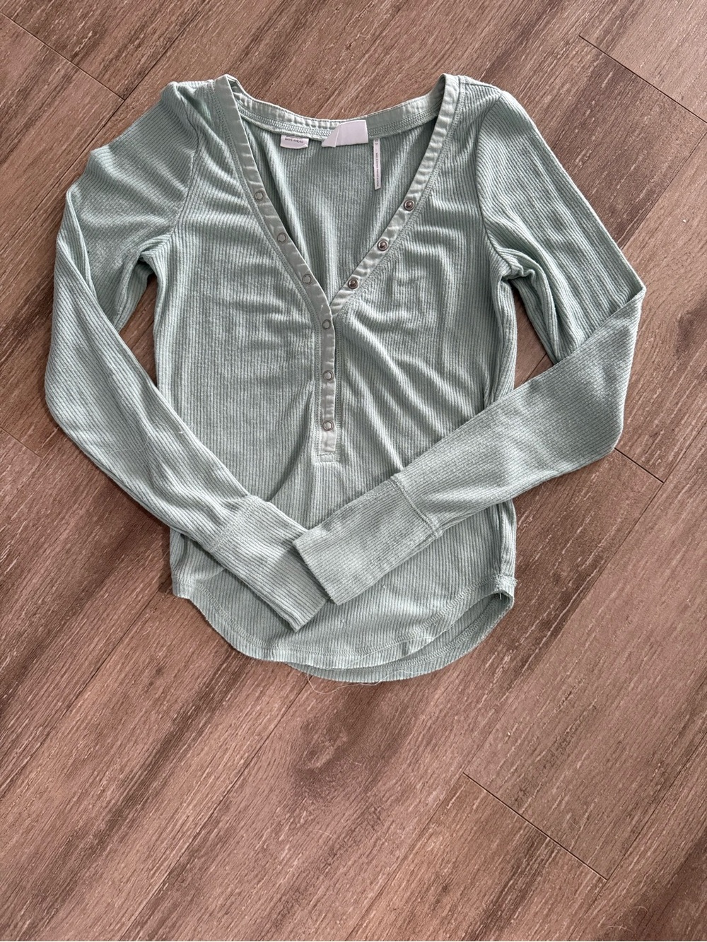 Urban Outfitters Light Sage Ribbed Henley Top